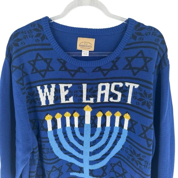 Roebuck Co Sweater Mens 2XL Blue Hanukkah We Last Eight Days Ugly Holiday NEW - Picture 5 of 13